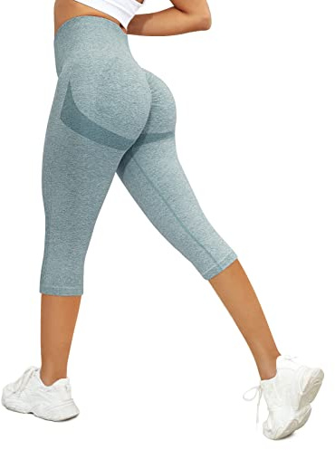 PASUDA Sport Leggings Damen Capri 3/4 Lang High Waist Yoga Leggins Push Up Blickdicht Elastische Fitness Yogahose Jogging Shape Gym Sporthose Workout Pants (Blau, S)