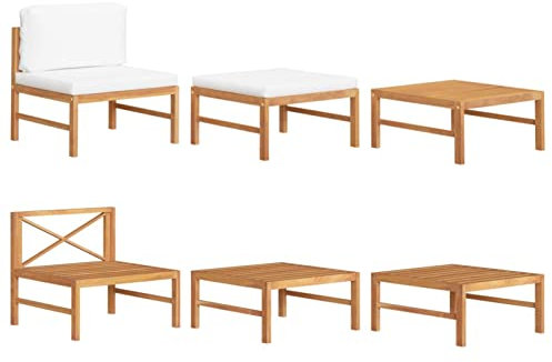 Tidyard Gartenmöbel 3-TLG.Garten-Lounge-Set mit Creme Kissen Balkonmöbel Gartenlounge Gartensofa Sofa Lounge Sitzgarnitur Sitzgruppe Garten Möbel, Garnitur Gartenset Terrassenmöbel Teak-Hartholz