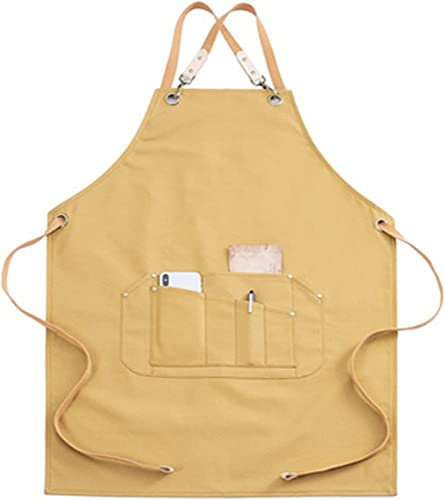 AKSHVA Arbeitsschürze Holzbearbeitung Werkzeugschürze for Männer mit Taschen, Tischlerschürze aus gewachstem Segeltuch, robuste Tischlerschürze aus Segeltuch (Color : B)