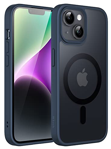 JETech Matte Magnetische Hülle für iPhone 14, Sturmblau | Kompatibel mit MagSafe, Matte Transluzent Rückseite, Dünn Stoßschutz