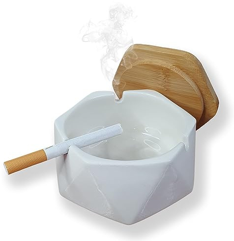 Jeuristic Ashtrays for Cigarettes Geometric Ashtray - Premium Ceramic Cool Ashtrays Gifts for Smokers Home Ashtrays Indoor Outdoor Patio Retro Desktop Decor Unique Decorative Fancy Cute Ashtray White