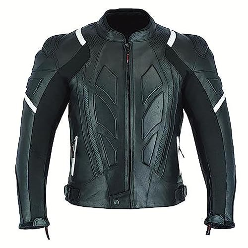 JACKET4U perforerad motorcykelläderjacka pansrad och mode biker läderjacka med externa skydd för män MBJ-24A, Svart, XXL