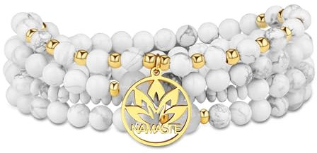 COAI Herren Damen Buddhistischer Rosenkranz Kette 108 Mala Naturstein Perlen Howlit Meditationskette Gebetskette