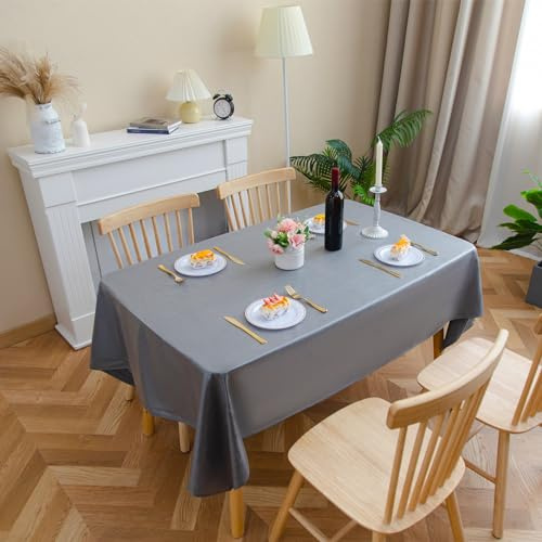 Velway Mantel Antimanchas Impermeable Rectangular - Mantel de Mesa 140x200cm con Efecto de Lino para Proteger la Mesa, Comedor, Restaurante, Disponible por 2 Caras - Gris