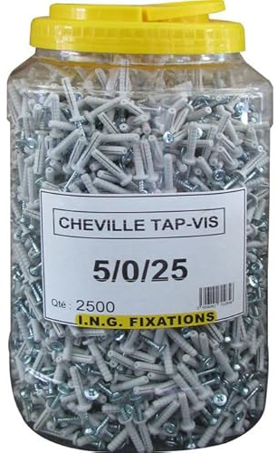 Chevilles à frapper collerette plate - Diamètre 6 mm - 35 mm - Tap Vis - Seau de 1500 pièces - ING Fixation | Chevilles à frapper collerette plate - Diamètre 6 mm - 35 mm - Tap Vis - Seau de 1500 pièces - ING Fixation