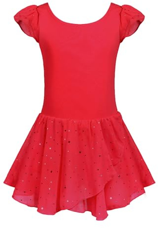 trudge Mädchen Ballettkleidung Ballettkleid mit Rüschenärme und Tutu-Rock | Mädchen Baumwolle Tanzkleid mit Glitzer Rock - Kinder Ballett Trikot für Tanzen Gymnastik Training