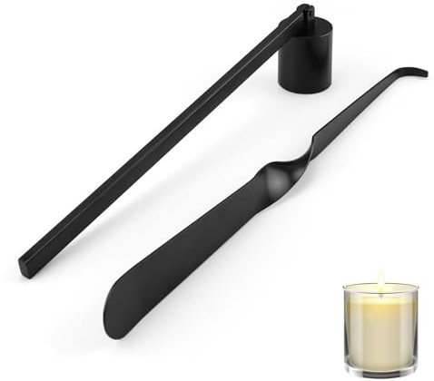 FINELYCR kerzenauslöscher Satz, kerzenlöscher Edelstahl, Kerzenglocke und Docht-Dipper 20 cm, für Kerzenliebhaber (Black)