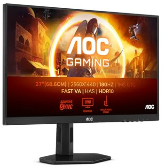 AOC Q27G4XND 27 Zoll WQHD-Monitor 180 Hz, schnelles VA-Panel, 1 ms GtG, Adaptive Sync, HDR10, FreeSync Premium, Höhenverstellung, (2560 x 1440 HDMI 2 x 2.0 DP) Schwarz/Grau
