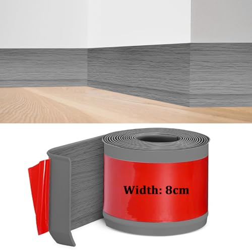 Plinthe Souple Autoadhésive, Plinthe Adhesive en PVC, 5M Grain de Bois Gris Plinthe Cuisine, 8cm de Large, Bande Décorative Flexible, Plinthe Autoadhésive pour Cuisines, Salles de Bains et Salons