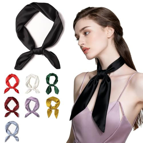 SHUBEIEUMI Foulard Carré Femmes, Foulards en Soie pour Femme, Hijab Foulard à Enfiler, Carré de Soie 70x70cm, Accessoire de Cheveux en Satin Élégant (Noir)