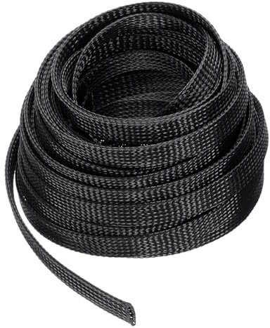 QUARKZMAN Gaine de Câble Tressée Extensible de 50 Pieds - 1/2 Pouce, Protecteur de Cordon de Gestion de Câble Pet, Enveloppe de Câble Tressée pour TV, Ordinateur, Audio, Noir