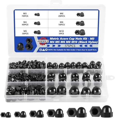 Hutmuttern Set, 175 Stück Nylon Kappenmuttern, M3/M4/M5/M6/M8/M10 Sechskant Hutmuttern für Schrauben, mit Aufbewahrungsbox