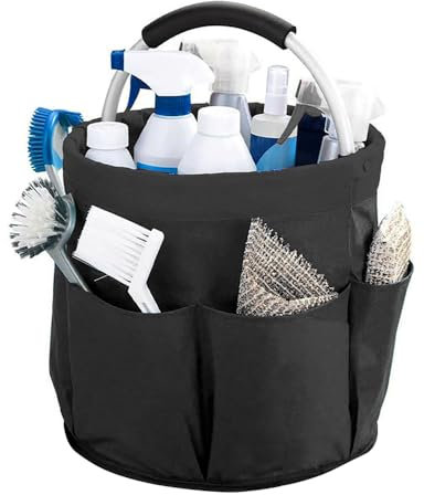 Hojalis Cleaning Caddy Organiser, Large Cleaning Caddy with Handle, Foldable Cleaning Bag, Cleaning Bucket, Storage Organiser for Home, Garden, Beach, Picnic (Black) (Black)