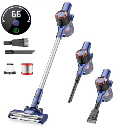 Tiazhan Cordless Vacuum Cleaner, 200W 20KPA Stick Vacuum with Touch Screen, 50 Mins Runtime, Self-standing Upright Vacuum Cleaner, Anti-Tangle Brush for Carpet/Hard Floor/Pet Hair