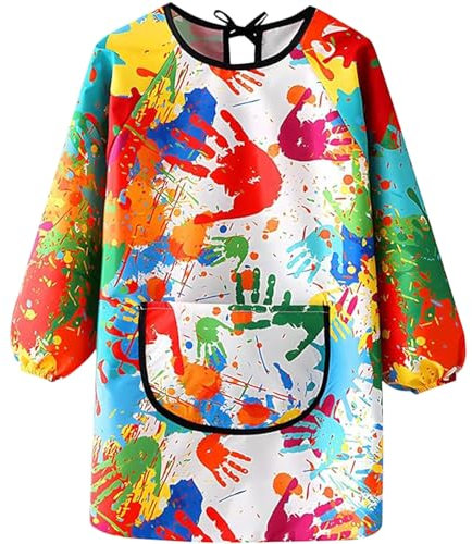 HEYOMI Malschürze Kinder Malerkittel für 6-11 Jahre Mädchen Junge Tuschkittel Wasserdicht Malkittel Bastelschürze mit Ärmeln und Big Taschen für Schule Kunst Malerei Kochen