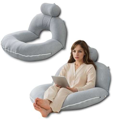 INSEN Lesekissen, Rückenkissen zum Sitzen im Bett zum Lesen, Krankenschwester & Entspannen, Lesekissen für Erwachsene, Mütter & Kinder, Sit-Up-Kissen für Bett, Kühlstreifen, Grau
