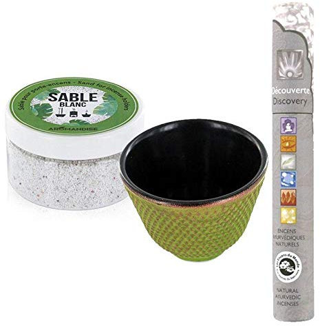 Porte-encens coupelle Fonte Verte et Sable Blanc + encens ayurvédique
