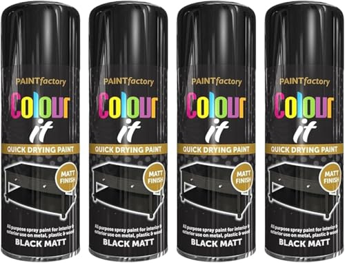 DIOXSTAR Matt Black Aerosol Spray Paint, DIY Enthusiasts, Quick-Drying Formula, Perfect For Use On Wood, Metal, Plastic, Indoor And Outdoor Use, 250ml, (4 Pcs)