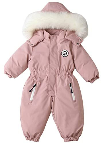 Tuta da sci per ragazzo con cappuccio impermeabile antivento abbigliamento da sci per ragazza calda abiti da neve inverno giacca Snowsuit tuta sportiva antivento bambino 12 mese-3 anni, Rosa, 2-3 años