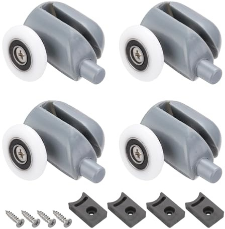 sourcing map 4 Pcs Shower Door Rollers, 23mm Dia ABS Bathroom Glass Door Bottom Twin Rollers Runners for 4-5mm Glass Door, Kitchen Sliding Door Pulleys Wheels Replacement with Screw, Silver