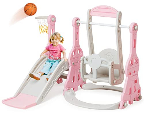 Arkyomi rutsche Indoor ab 1 2 3 4 5 Jahr,kinderrutsche mit schaukel Indoor Outdoor,Baby rutsche kinderzimmer,babyrutsche step2 gartenrutsche für Kleinkind pink