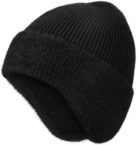 HAGOT Berretto Invernale Unisex con Paraorecchie, Cappello Morbida Elastica Berretto Lavorato a Maglia, Cappelli Foderati in Pile Caldo e Spesso per attività all'aperto, Nero