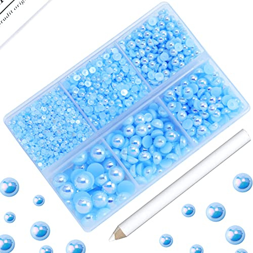 3600 perle con retro piatto azzurro/celeste, mezze perle per artigianato, coppe, scrapbooking, 2 mm, 3 mm, 4 mm, 5 mm, 6 mm, 8 mm, finte perle sfuse