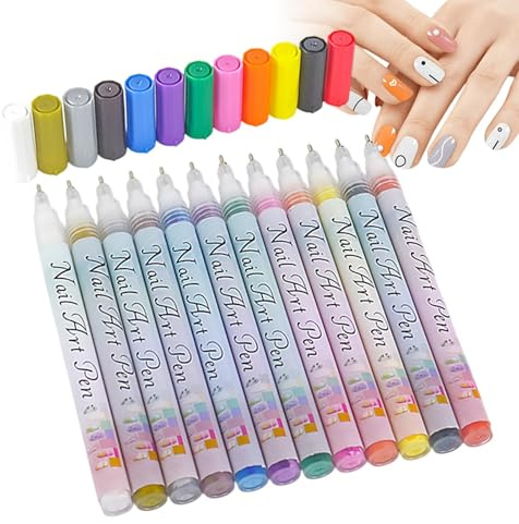 Pensas de pintura acrílica para uñas, bolígrafos de uñas | Conjunto de lápiz de graffiti de uñas acrílico impermeable de 12 colores,Peque de dibujo de graffiti de los dedos de 0.5 mm para la manicura