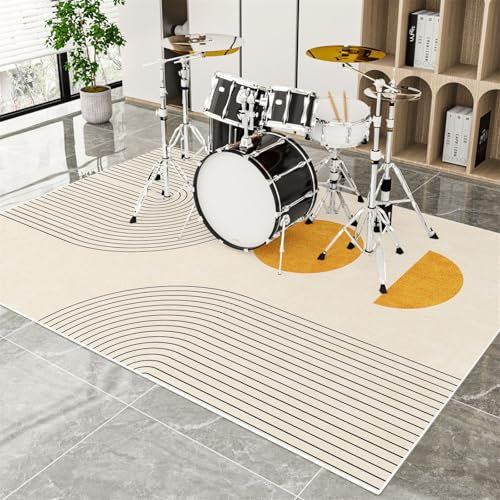 Hixingo Schlagzeug Teppich E Drum mit Schallschutz, Schlagzeugteppich Schallschutz rutschfeste Teppich Schalldämmend Antivibrationsmatte für Studio, Wohnung (Liniengeometrie,60 * 120cm)