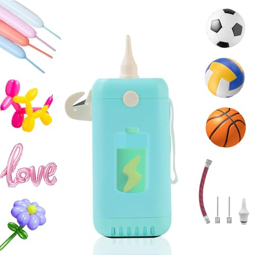 PlusFive Wireless Electric Pump 1800mAH Rechargeable Electric Air Pump for Foil&Long Balloons Battery Powered Electric Ball Pump(15PSI) for Sport Balls Portable Cordless Balloon Pump for IndoorOutdoor