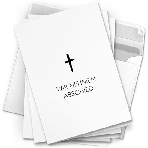 10 Trauerkarten mit Umschlag – Einladung zur Beerdigung oder Trauerfeier | Abschied | Hochwertige Klappkarten zur Todesanzeige – Motiv: Kreuz 2