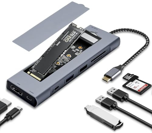 Hub USB C 8 in 1 con alloggiamento SSD M.2 NVMe, HDMI 4K, 100W PD, 10Gbps USB-C, USB3.1, lettore di schede SD/TF per XPS, Dell, MacBook Pro, iPad Pro aggiornato