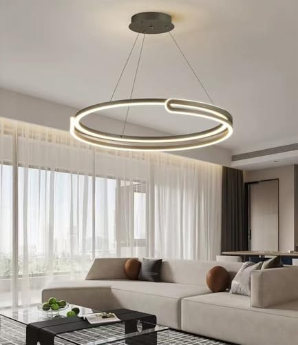 LED Hängeleuchte Esstisch Schwarz Wohnzimmerlampe Hängelampe, Dimmbarer Esstischlamp küchenlampe hängend, Led Moderner Rund Pendelleuchte Büro mit Fernbedienung Höhenverstellbar (Schwarz, 60cm)