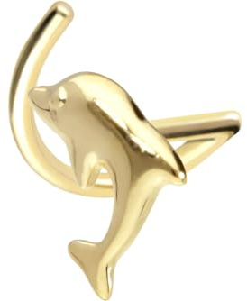 PIERCINGLINE 14 Karat Nasenpiercing Spirale DELFIN Piercing Nase Stecker Goldfarben