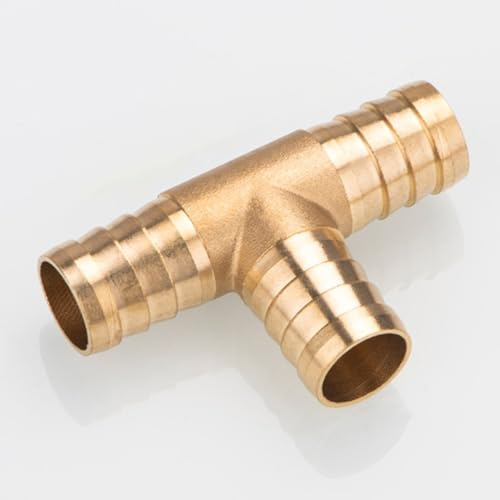 QZKJQDD 14mm 3 Wege Messing Schlauchverbinder, T stück Wasseranschluss, T-Schlauchverbinder, T förmige Messing Fittings für Luft Gas Wasser Kraftstoff (1 Stück)