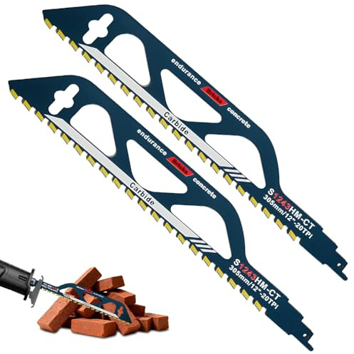 Reciprocating Saw Blades Masonry, HOVCEH 2 Pack 30cm Universal Concrete Saw, Alloy Steel Masonry Blade Multi Tool for Red Brick, Stone, Composite Panels Cutting