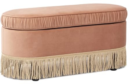 Jennifer Taylor Home Celeste 38 Oval Storage Bench Ottoman, Peach Orange Velvet