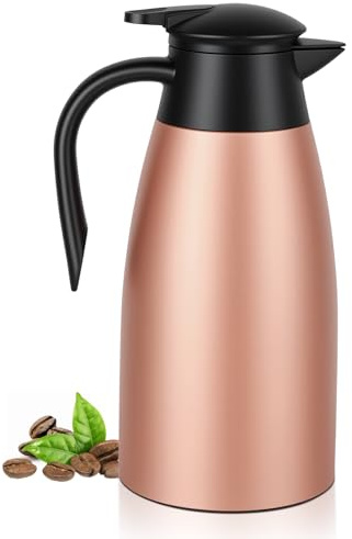 Nymblis 2L Thermal Carafe Jugs, Double-Walled Insulated Coffee Pot (Pink) | Stainless Steel Vacuum Coffee Jug, with Brush, with Press Button Top, for Hot &Cold Beverage, Milk, Tea, Water
