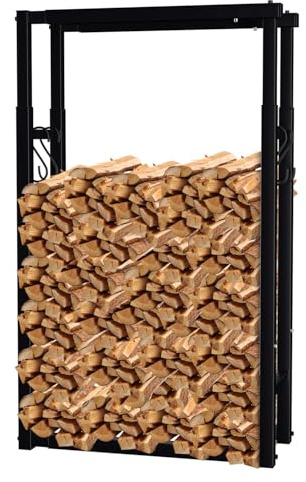 ISOISL Verstellbare Kaminholzregal Metall Schwarz,9 Größen Einstellbar Feuerholzregal,mit 4 Haken,Innen und Aussen,Verstellbare Länge: 60-100cm