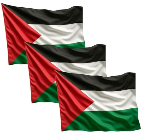 Pack 3 Banderas Oficiales de Palestina 100x70 cm | Resistentes, ideales para uso exterior y también interior | Tejido poliéster 100% Banderas resistente Palestina. 3 uds.