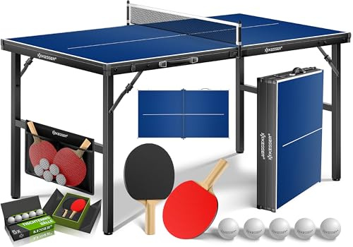 Kesser® Tavolo da ping pong Mini con set di racchette da ping pong, palline da ping pong e rete da ping pong | Per interni | Da portare con sé, piastra laminata + pieghevole – Design da viaggio, per