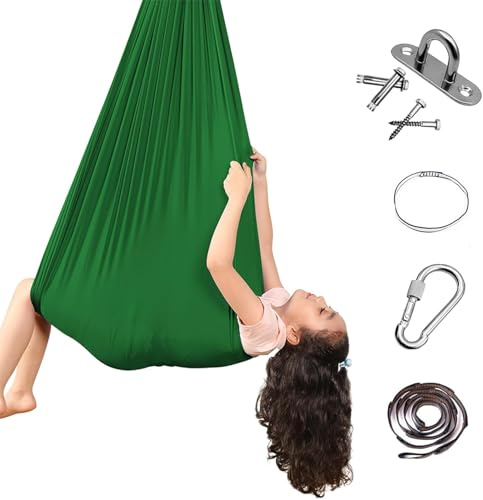 Juego de hamacas de yoga aéreas, 150 x 280 cm, para yoga aéreo, oscilación de aire, antigravedad, yoga, con herrajes, columpio, columpio, 200 kg, capacidad de carga (verde)