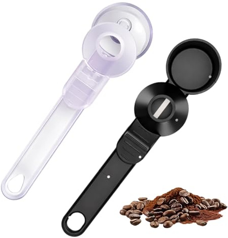 2 PCS Funnel Scoop, Coffee Measuring Spoon with Funnel, Reusable Cup Refill Tool for Ground Coffee, Protein Powder and Tea, Black and Clear Colors Included