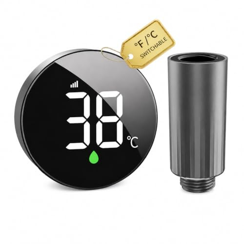 Longriver MX08 - Pantalla de temperatura de ducha, termómetro de ducha con sensor hidráulico, monitor digital de temperatura del agua, pantalla ajustable grande, impermeable IPX7 para baño, conmutable