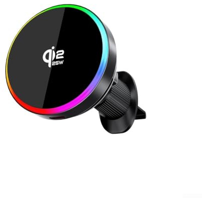 Cargador inalámbrico de coche con luz RGB, soporte de montaje para teléfono de ventilación de aire de carga rápida de 25 W, fuerte agarre estable, sistema de refrigeración eficiente para todos