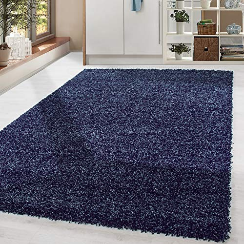 HomebyHome Shaggy Hochflor Teppich, 160x230 cm, Marineblau, weich, flauschig, modern, einfarbig, Perfekt für Wohnzimmer, für Wohnzimmer Schlafzimmer Flur