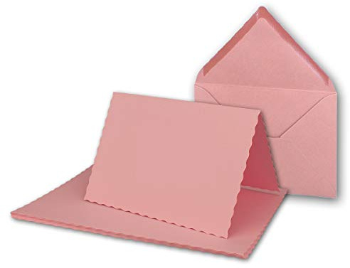 25x Faltkarten-Set DIN A6 mit DIN C6 Brief-Umschlägen - wellig gestanzter Rand - Rosa - 10,5 x 14,8 cm - Wellenschnitt Karten-Sets - FarbenFroh by GUSTAV NEUSER