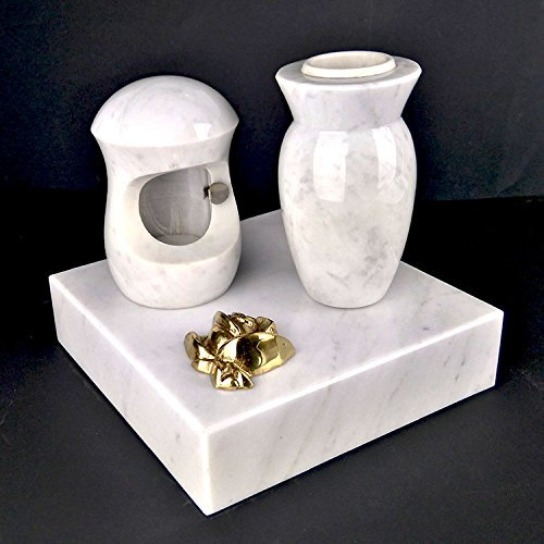 designgrab Grabschmuckset Petit bestehend aus Grablampe, Vase und Sockel mit Messingrose verziert, für Wand- und kleine Urnengräber!