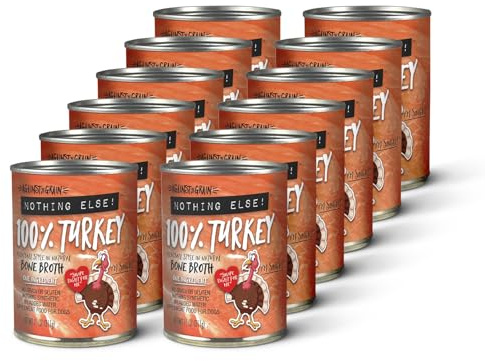 Evanger's Against The Grain Nothing Else! 100% Turkey Dog Food – 12 Count, 11 oz Each – Single-Ingredient Meatball Texture in Natural Broth – Wet Dog Food – Grain & Gluten Free