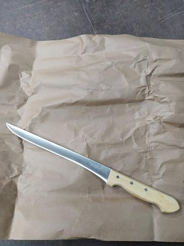 PALLARES SOLSONA Cuchillo Jamonero, Mango de boj, Acero Inoxidable, 23cm.Regalo de una Piedra de afilar.